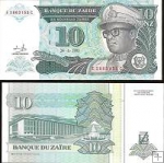 *10 Noveaux Zaires Zaire 1993, P54 UNC