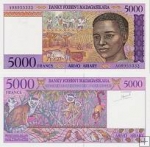 *5000 Francs=1000 Ariary Madagaskar 1995, P78 UNC