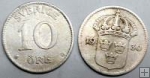 Strieborná minca 10 Öre Švédsko 1930 VF, Gustaf V.