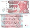 *5000 Noveaux Zaires Zair 1995, P68 UNC, nízke sériové číslo