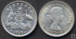 Strieborná minca 6 Pencí Austrália 1959 VF, Alžbeta II.