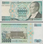 *50 000 Lír Turecko 1970 (1984-2002), P203a UNC