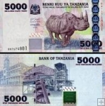 *5000 Shillingi Tanzánia 2003, P38 UNC nosorožec