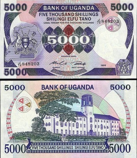 *5000 Shillings Uganda 1985-86, P24 UNC - Kliknutím na obrázok zatvorte -