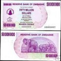 *50 000 000 Dolárov Zimbabwe 2008, P57 UNC, Bearer Cheque