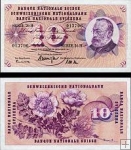 *10 Frankov Švajčiarsko 1955-77, P45 UNC