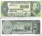 *5 centovos pretlač na 50000 pesos Bolívia 1987, P196 UNC