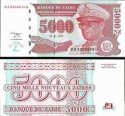 *5000 Noveaux Zaires Zair 1995, P69 UNC