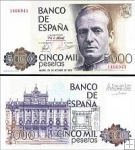 *5000 pesiet Španielsko 1979-85 P160 UNC, Juan Carlos I.