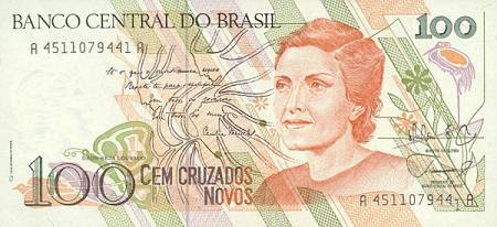 100 Cruzados Novos Brazília 1989, P220 UNC - Kliknutím na obrázok zatvorte -