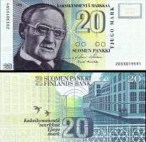 *20 Markka Fínsko 1993, P122 UNC - Kliknutím na obrázok zatvorte -